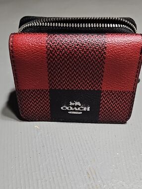 Coach NWOT C1916 Signature Coated Canvas Wallet Buffalo Plaid Red & Black: